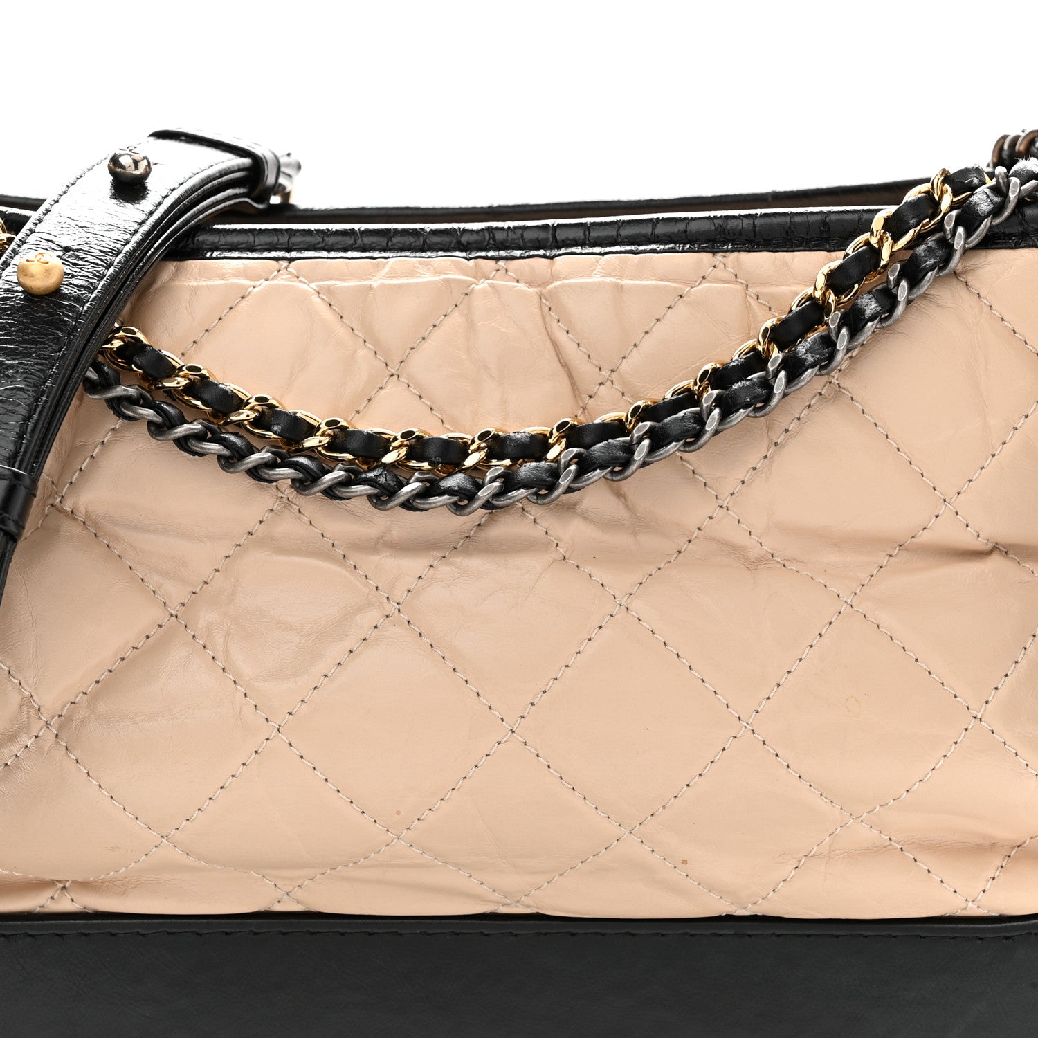 Chanel Aged Calfskin Quilted Medium Gabrielle Hobo Beige Black 8 of 10