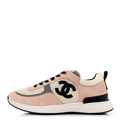 Chanel Mesh Suede Calfskin Grained Calfskin Womens CC Sneakers 39.5 Pink 1 of 9