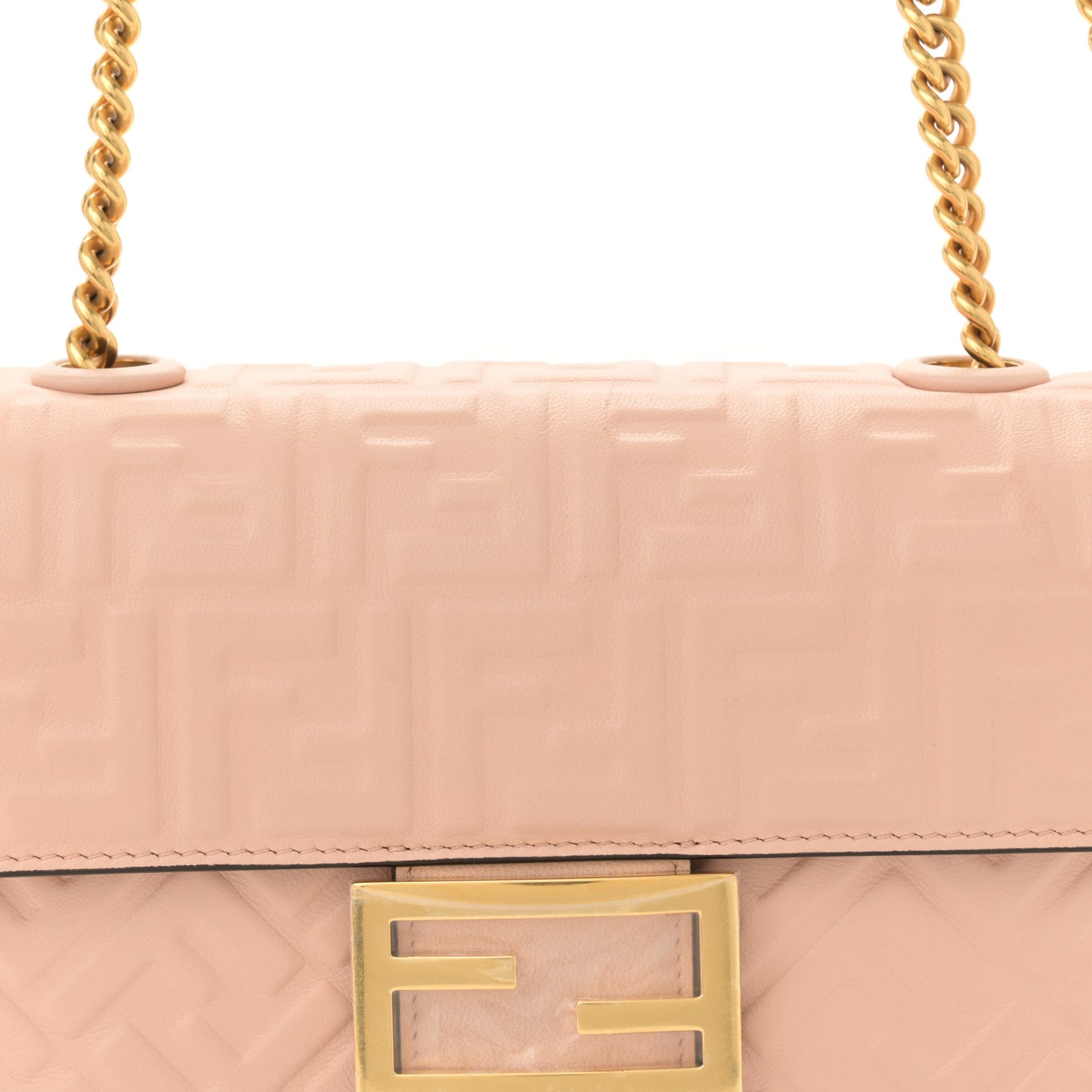 Nappa Small FF Embossed Midi Chain Baguette Light Rose