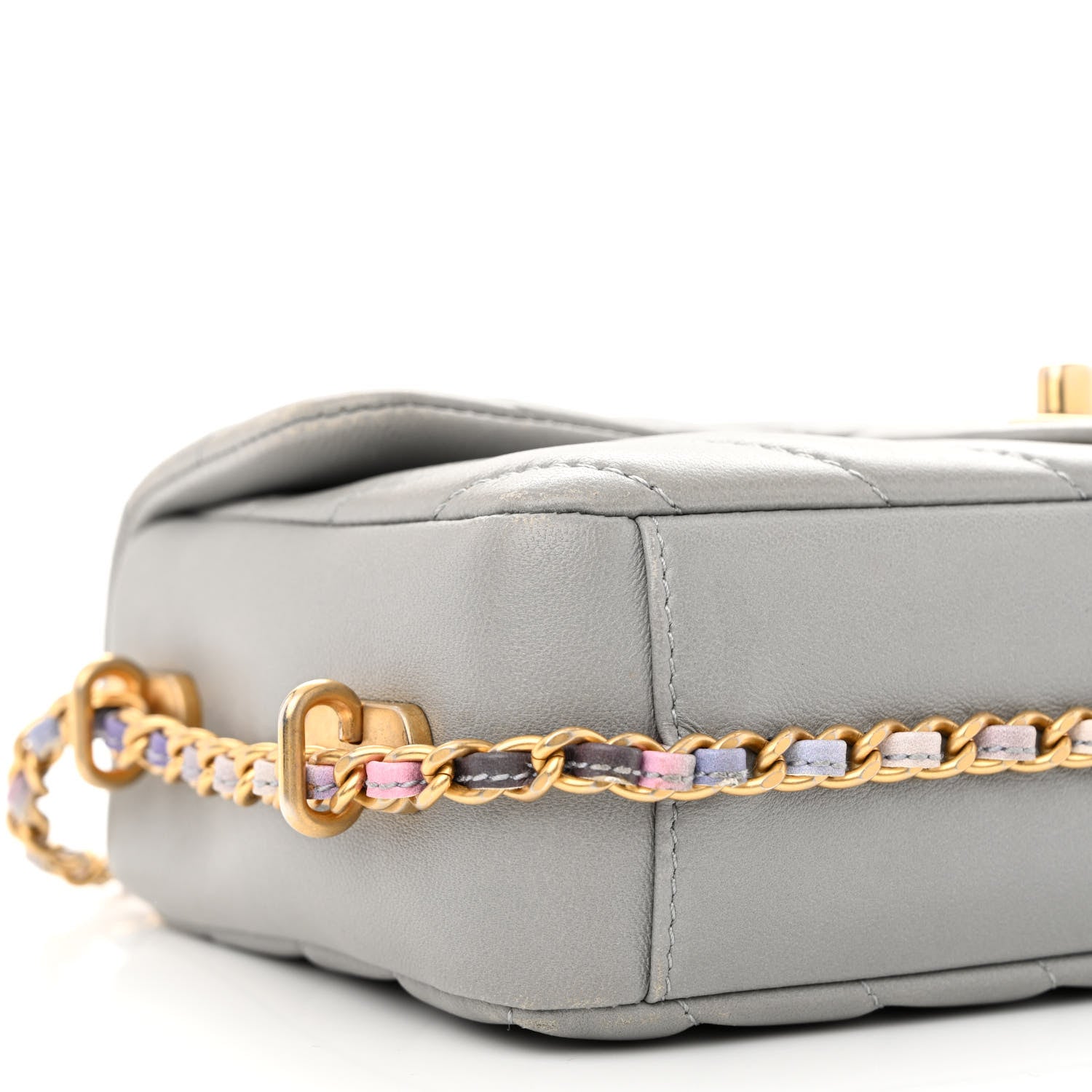 Chanel Lambskin Chevron Quilted Chain Around Mini Rectangular Flap Grey 9 of 10