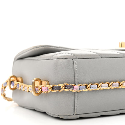 Chanel Lambskin Chevron Quilted Chain Around Mini Rectangular Flap Grey 9 of 10