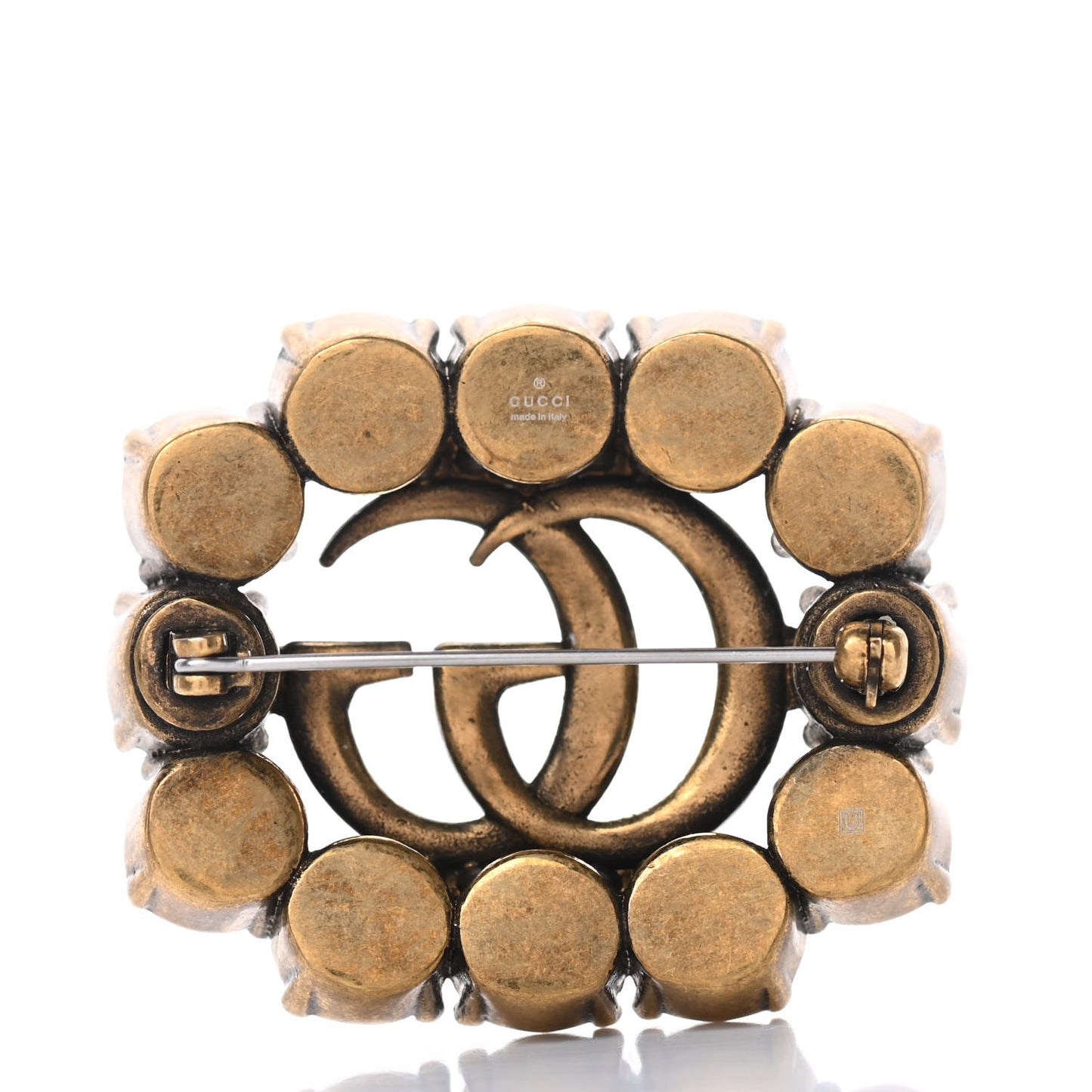 Metal Crystal Double G Brooch Aged Gold
