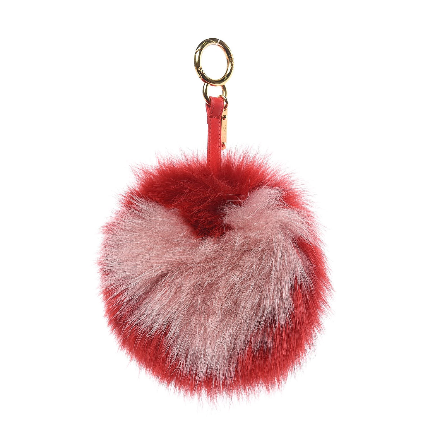 Fox Fur Shiny Nappa Heart Pom Pom Bag Charm Rosso Rosa