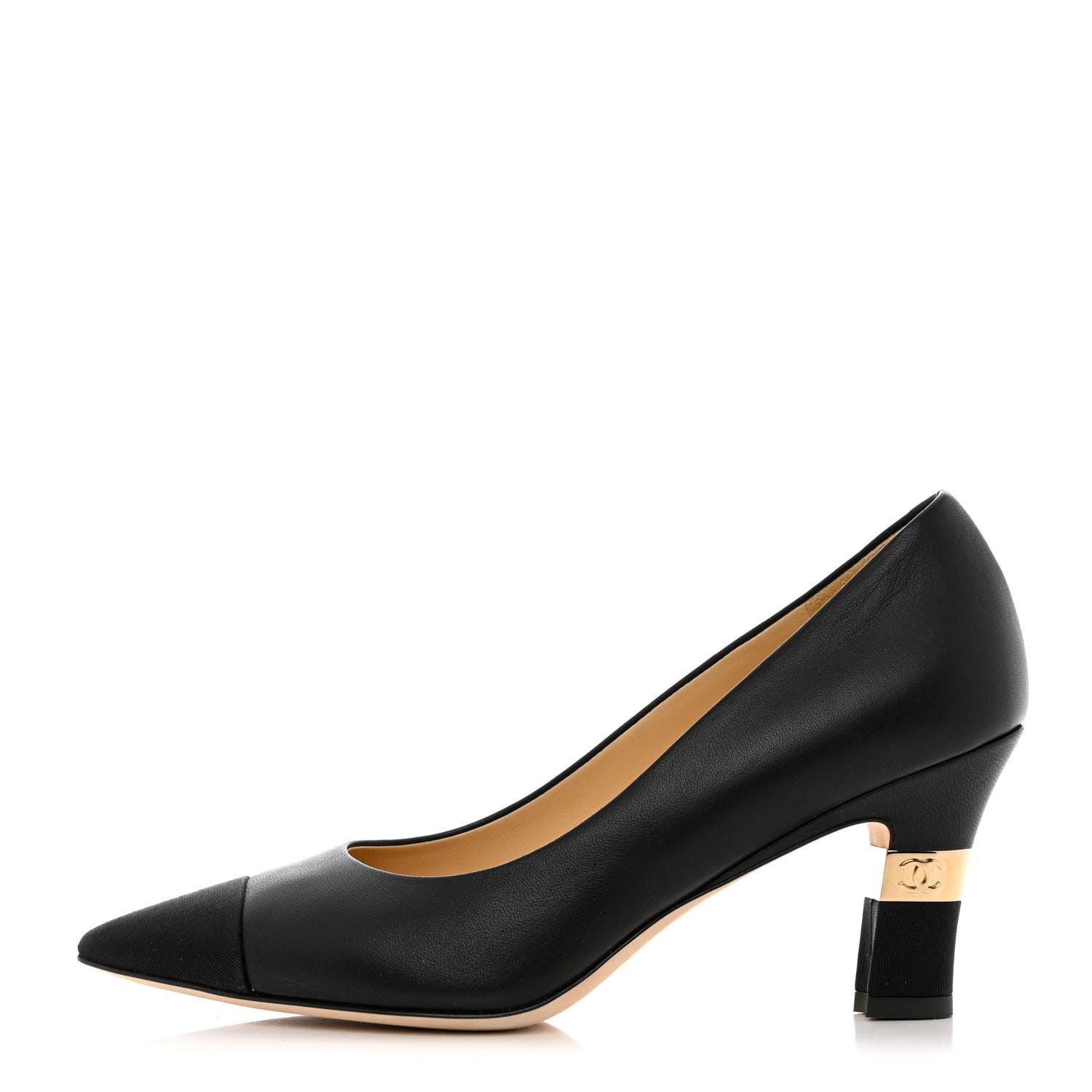 Chanel Lambskin Grosgrain Cap Toe CC Pumps 36.5 Black 1 of 10