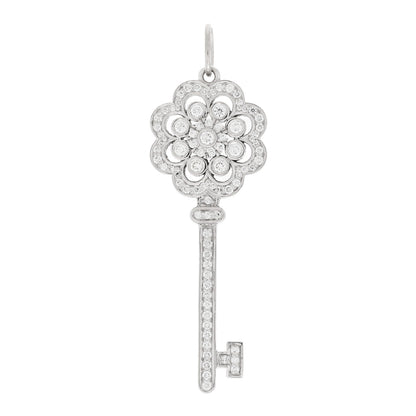 Tiffany Platinum Diamond Rose Key Pendant 1 of 4