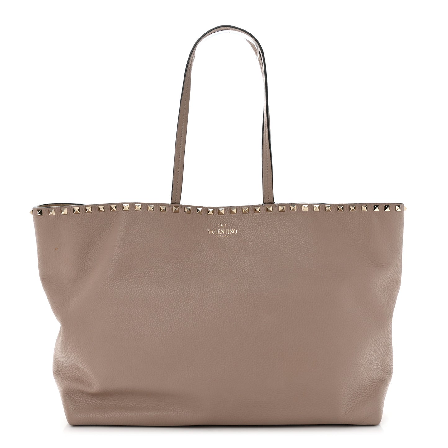 Grained Calfskin Rockstud Shoulder Tote Poudre