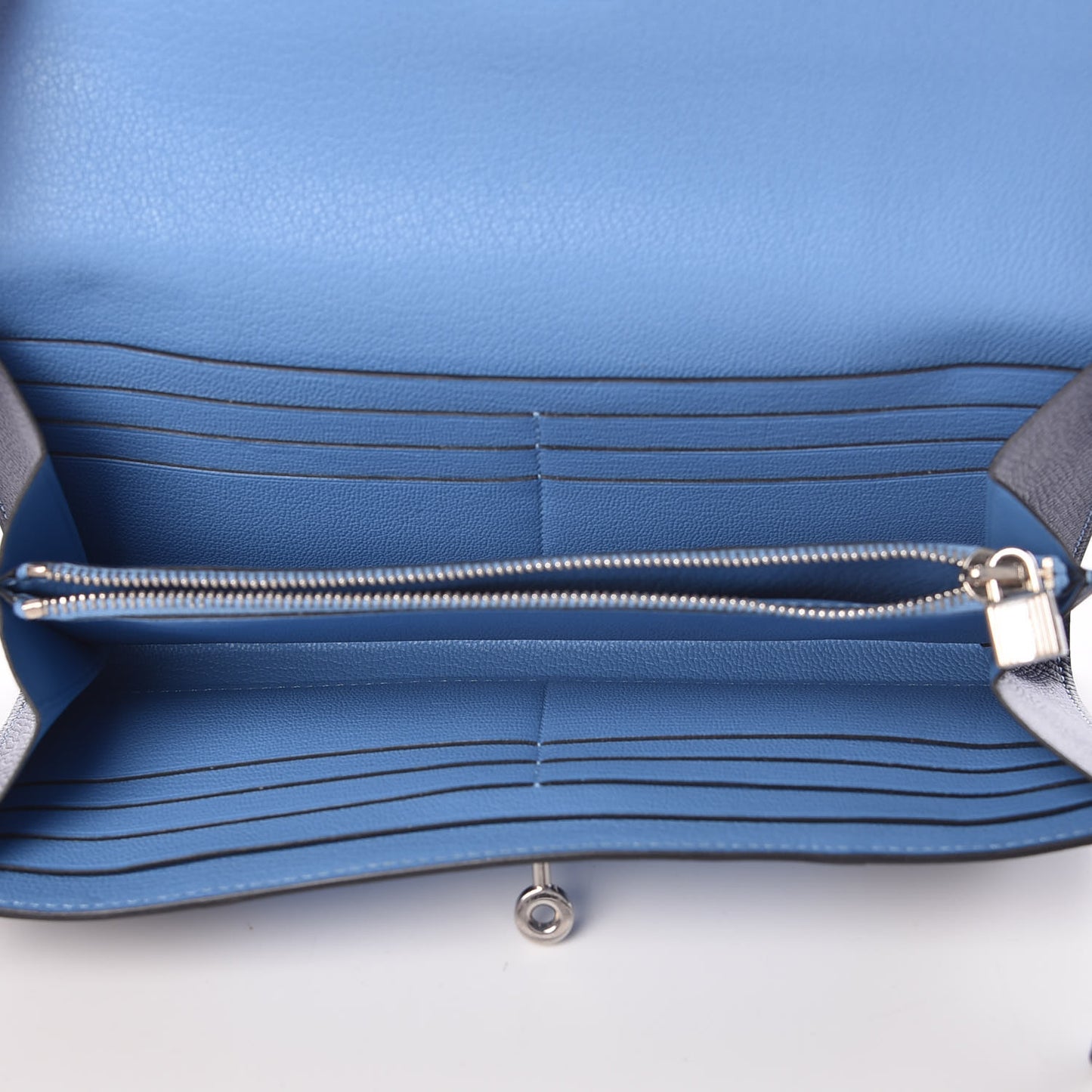 Epsom Kelly Longue Flag Wallet Bleu Paradis Bleu Saphir