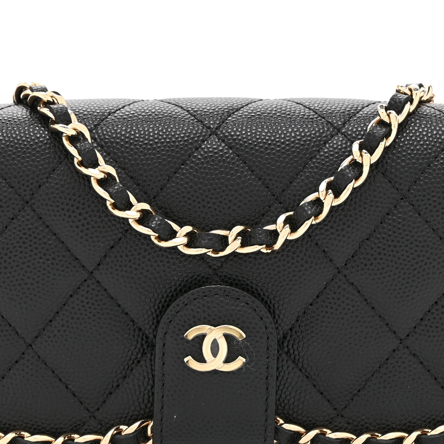 Caviar Quilted Chain Glasses Case Black