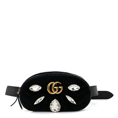 Gucci Velvet Matelasse Marquise Crystals GG Marmont Belt Bag 85 34 Black 1 of 12
