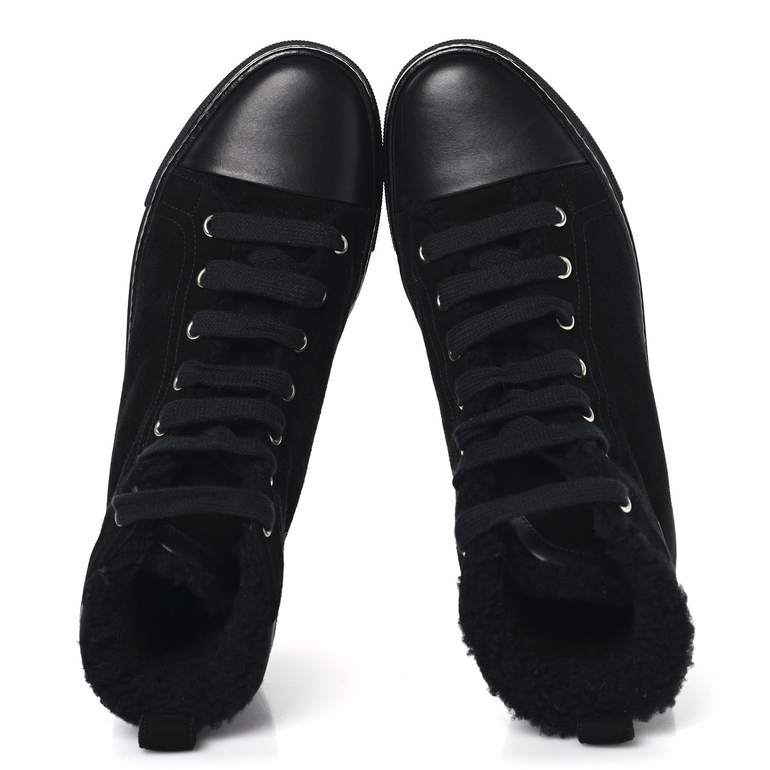 Hermes Suede Shearling Womens Jimmy High Top Sneakers 38 Black 2 of 9