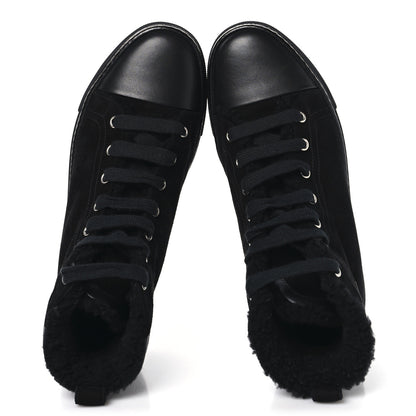Hermes Suede Shearling Womens Jimmy High Top Sneakers 38 Black 2 of 9