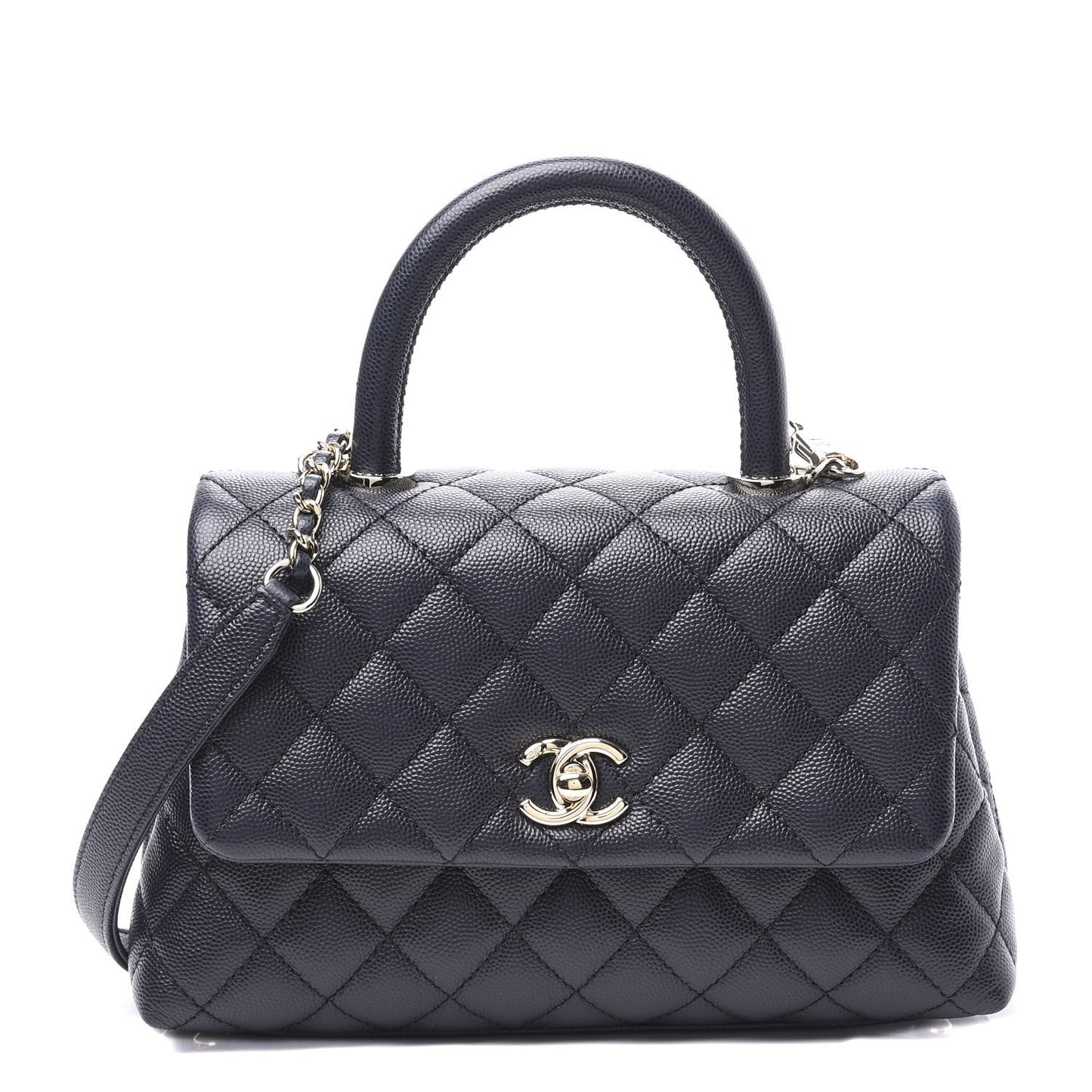 Caviar Quilted Mini Coco Handle Flap Navy Blue