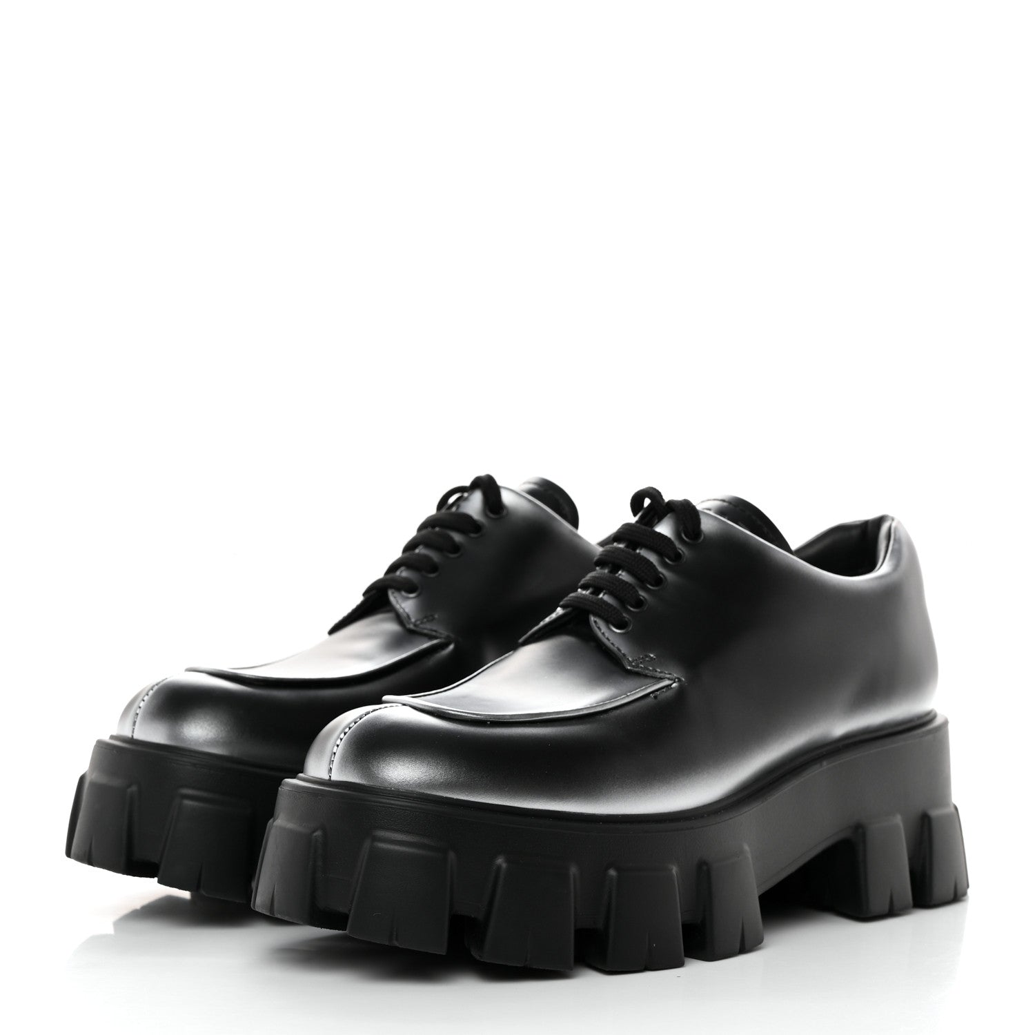 Prada Spazzolato Rois Sfumato Monolith 55mm Derby Loafers 38.5 Black Argento 3 of 9