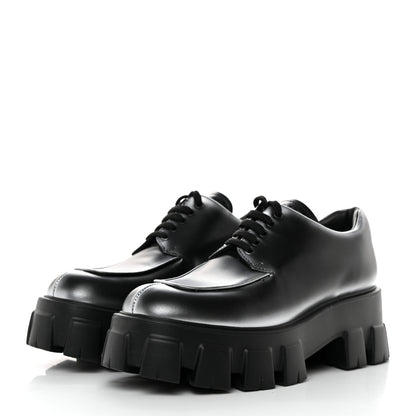 Prada Spazzolato Rois Sfumato Monolith 55mm Derby Loafers 38.5 Black Argento 3 of 9