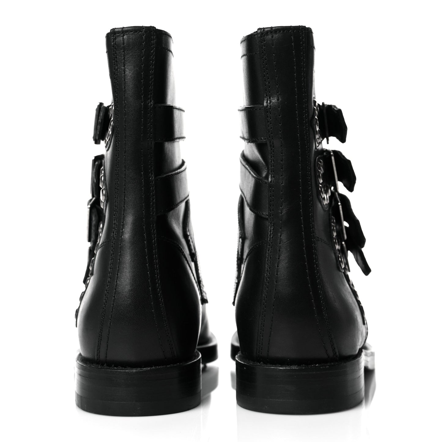 Smooth Calfskin Studded Strap Rangers Boots 36 Black
