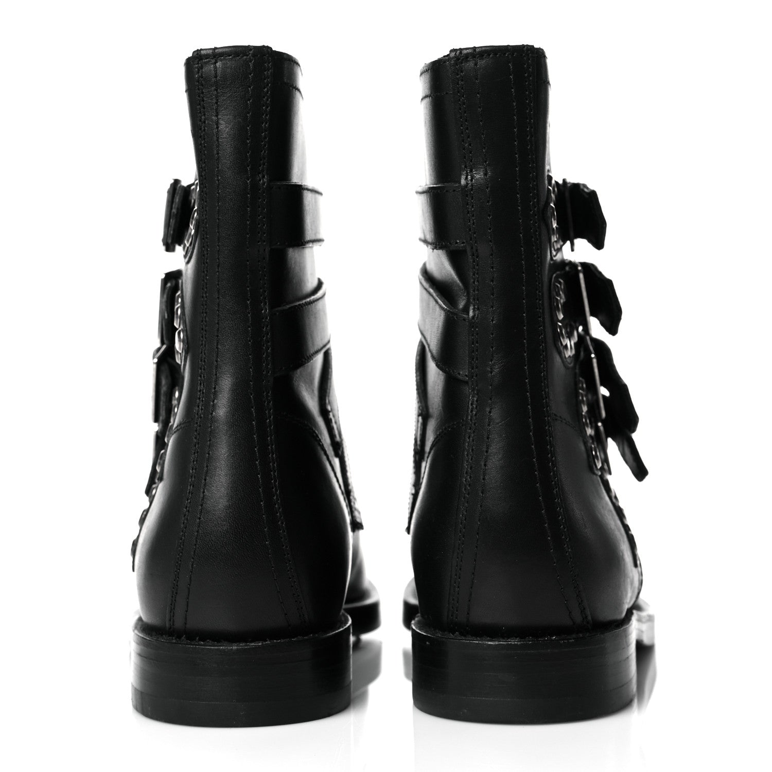 Saint Laurent Smooth Calfskin Studded Strap Rangers Boots 36 Black 5 of 20