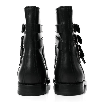 Saint Laurent Smooth Calfskin Studded Strap Rangers Boots 36 Black 5 of 20
