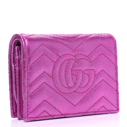 Gucci Metallic Calfskin Matelasse Crystal GG Marmont Wallet Pink 2 of 5