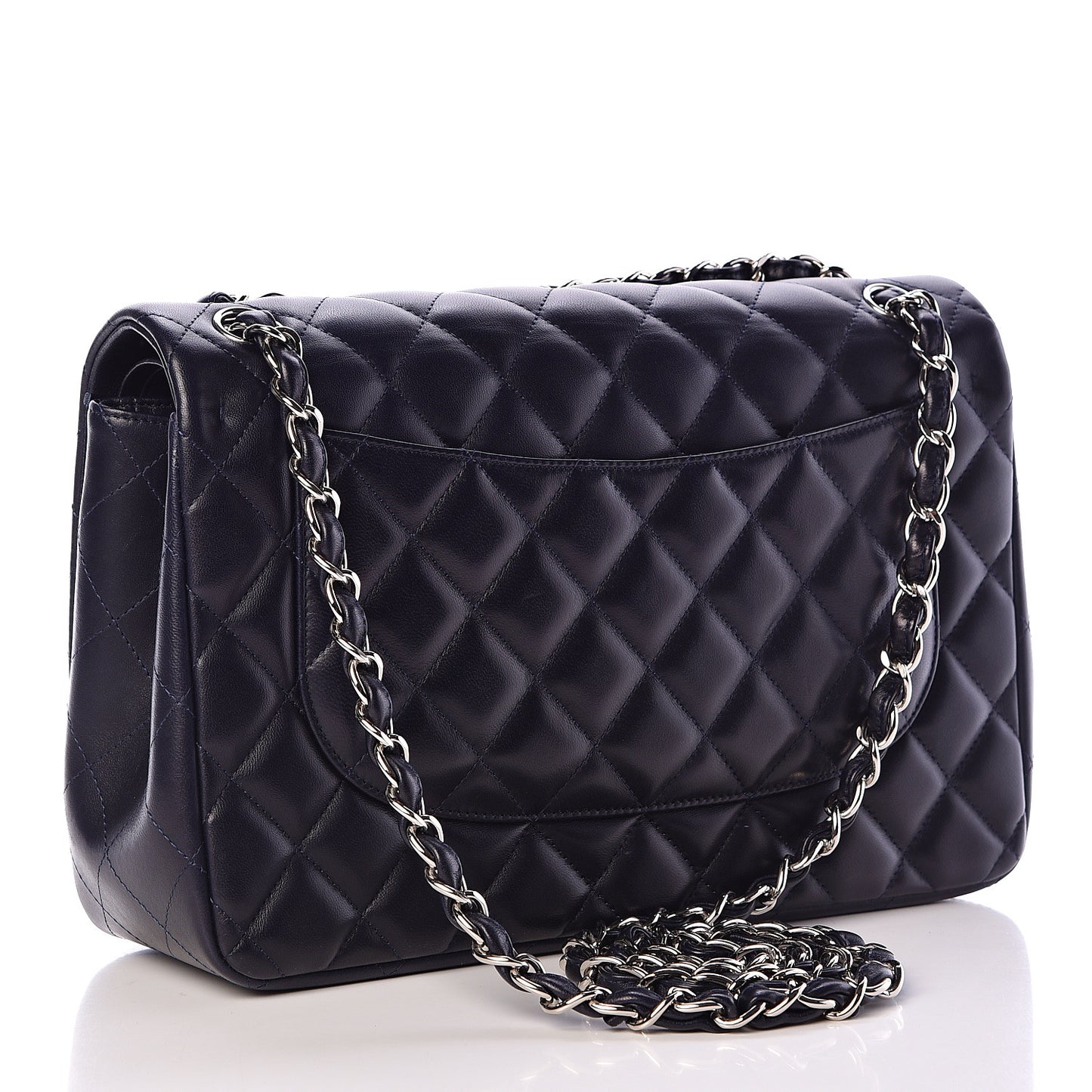 Lambskin Quilted Jumbo Double Flap Navy