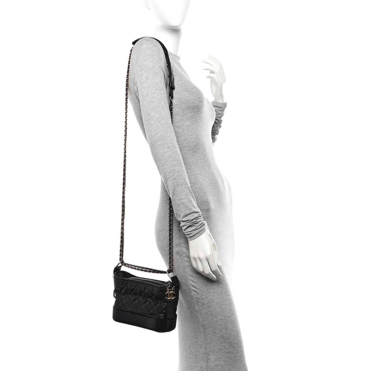 Aged Calfskin Quilted Small Gabrielle Hobo Black