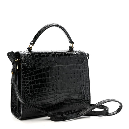 Saint Laurent Calfskin Crocodile Embossed Mini Classic Monogram Cassandra Top Handle Black 3 of 11