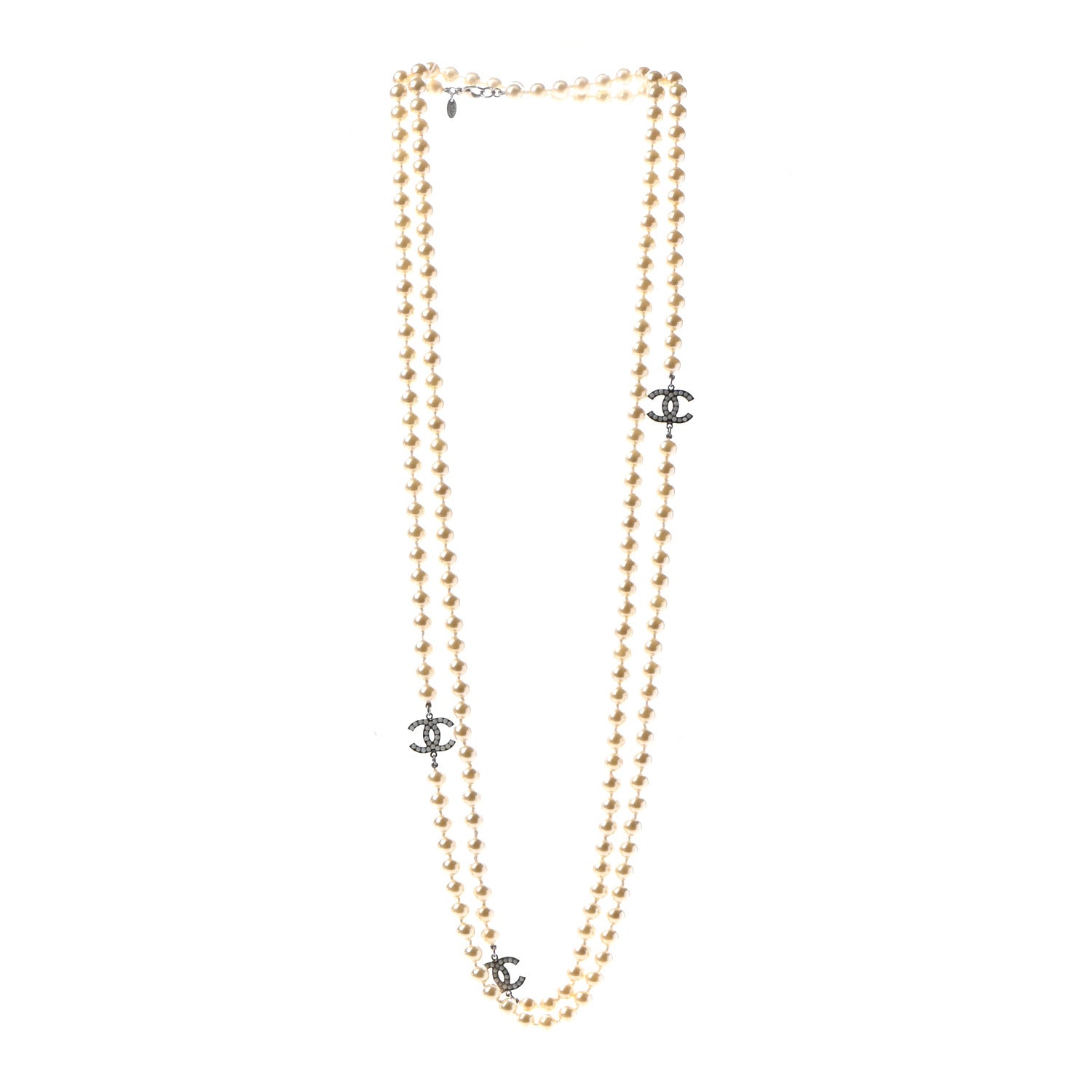 Chanel Pearl Multistrand CC Long Necklace Pearly White 3 of 5