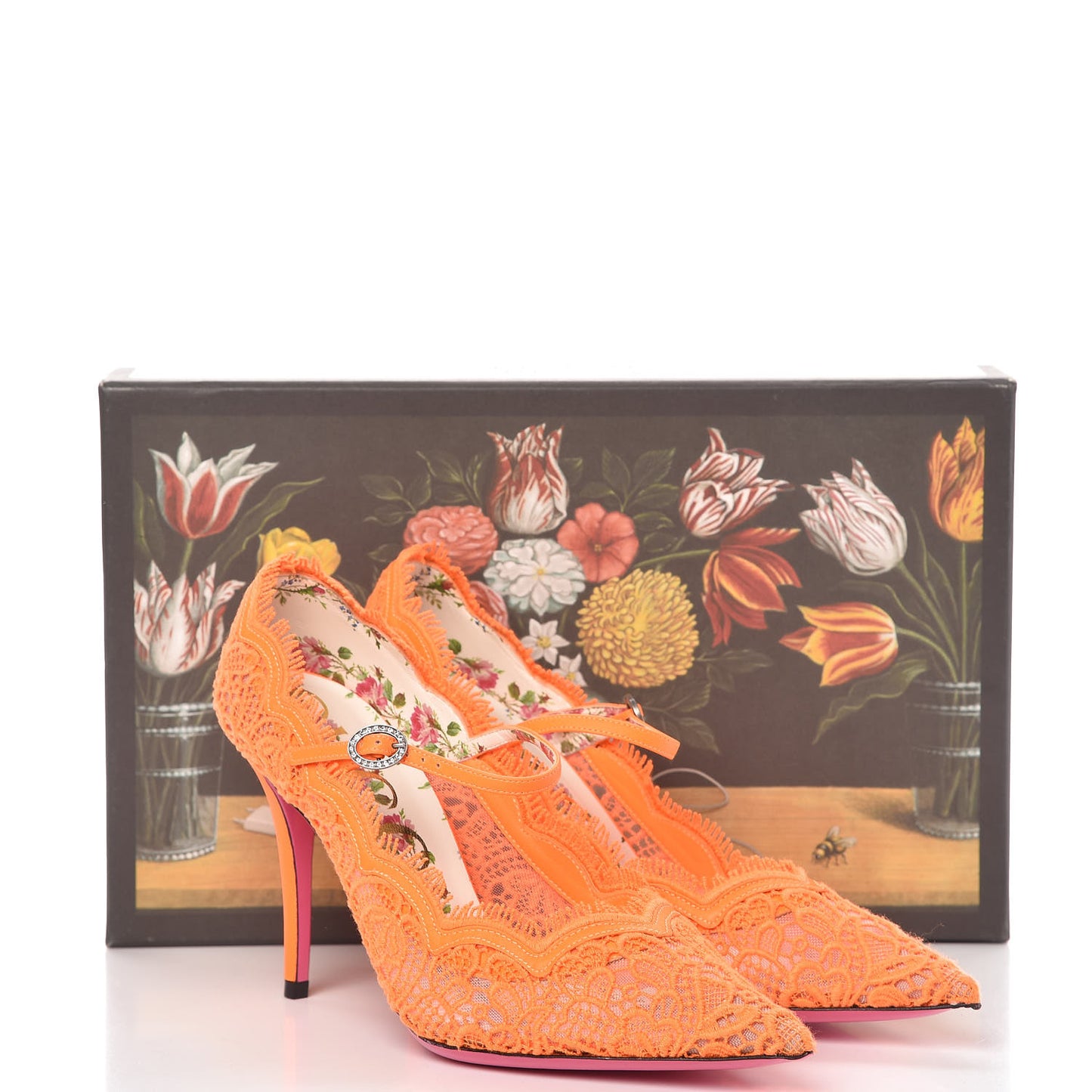 Lace Pizzo Venice Pumps 38.5 Orange Fluo