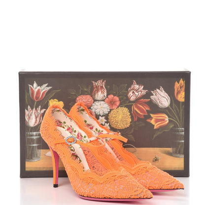 Gucci Lace Pizzo Venice Pumps 38.5 Orange Fluo 9 of 9