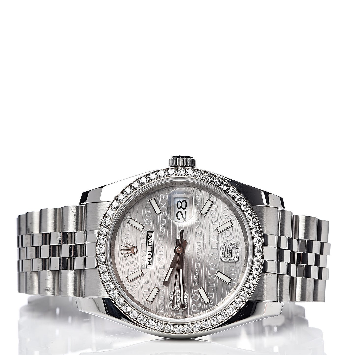 Stainless Steel 18K White Gold Diamond 36mm Oyster Perpetual Datejust Watch Rhodium Waves 116244