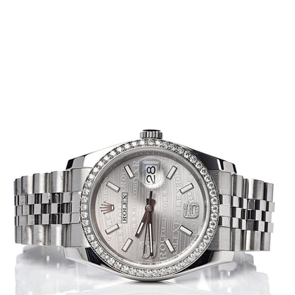 Rolex Stainless Steel 18K White Gold Diamond 36mm Oyster Perpetual Datejust Watch Rhodium Waves 116244 3 of 8