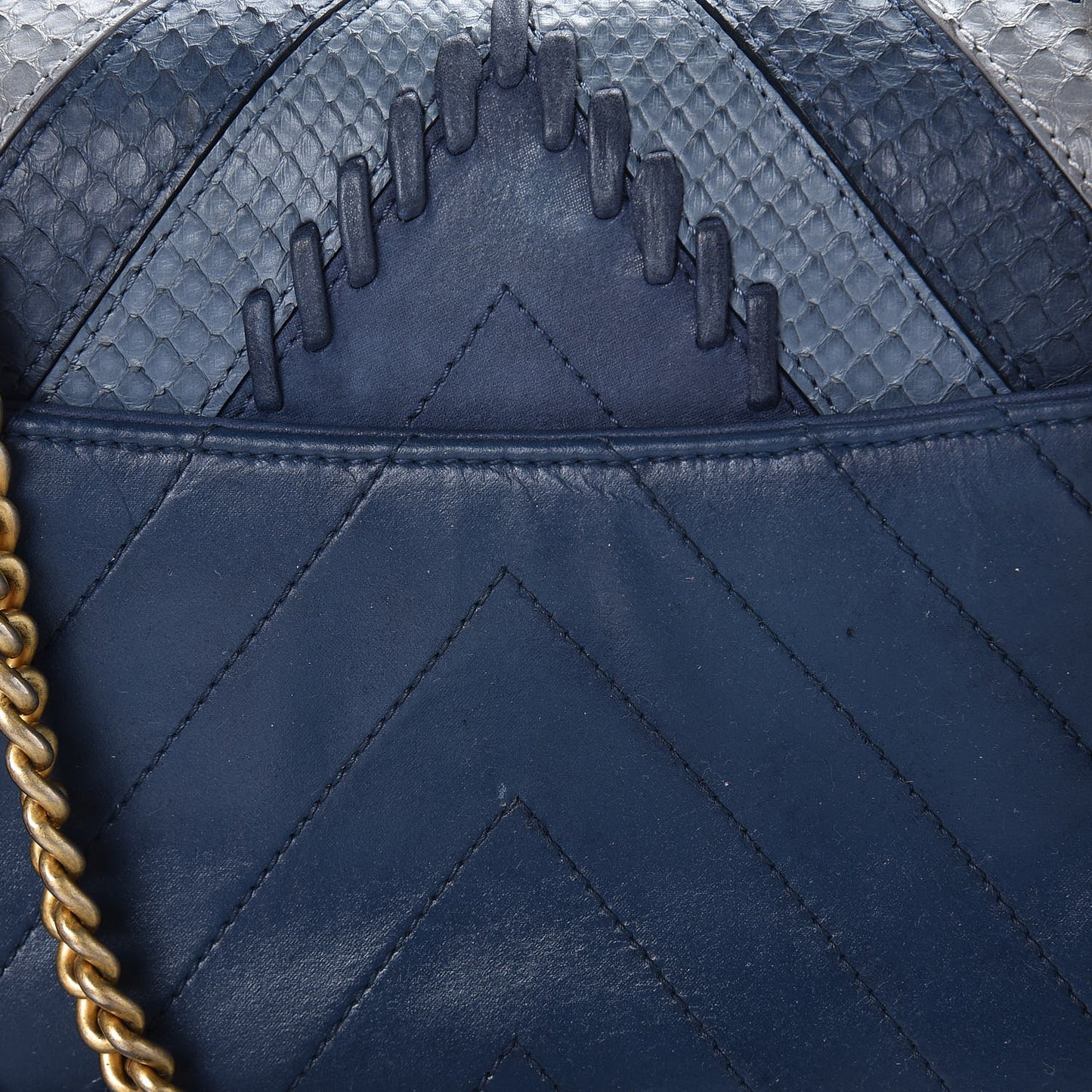 Iridescent Calfskin Python Patchwork Chevron Small Flap Black