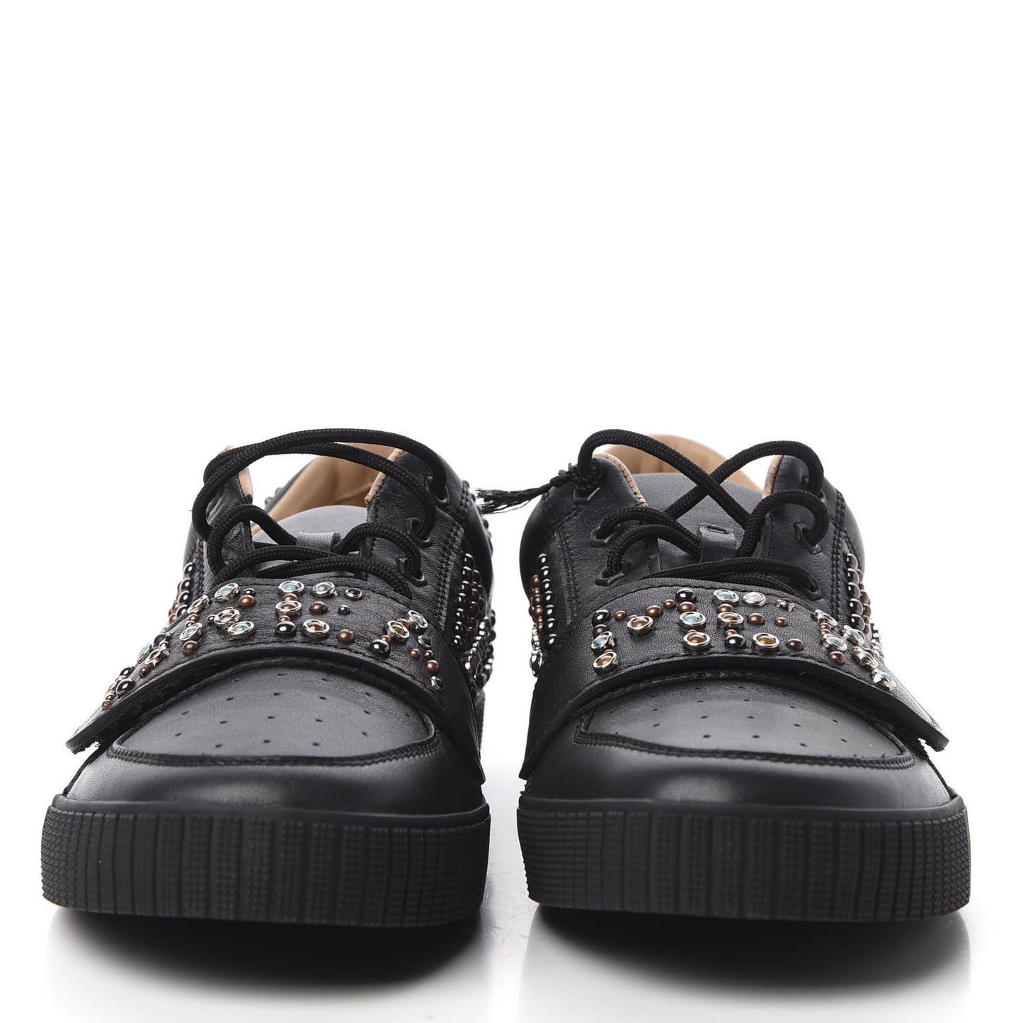 Calfskin Mens Stud Sneakers 44 Black