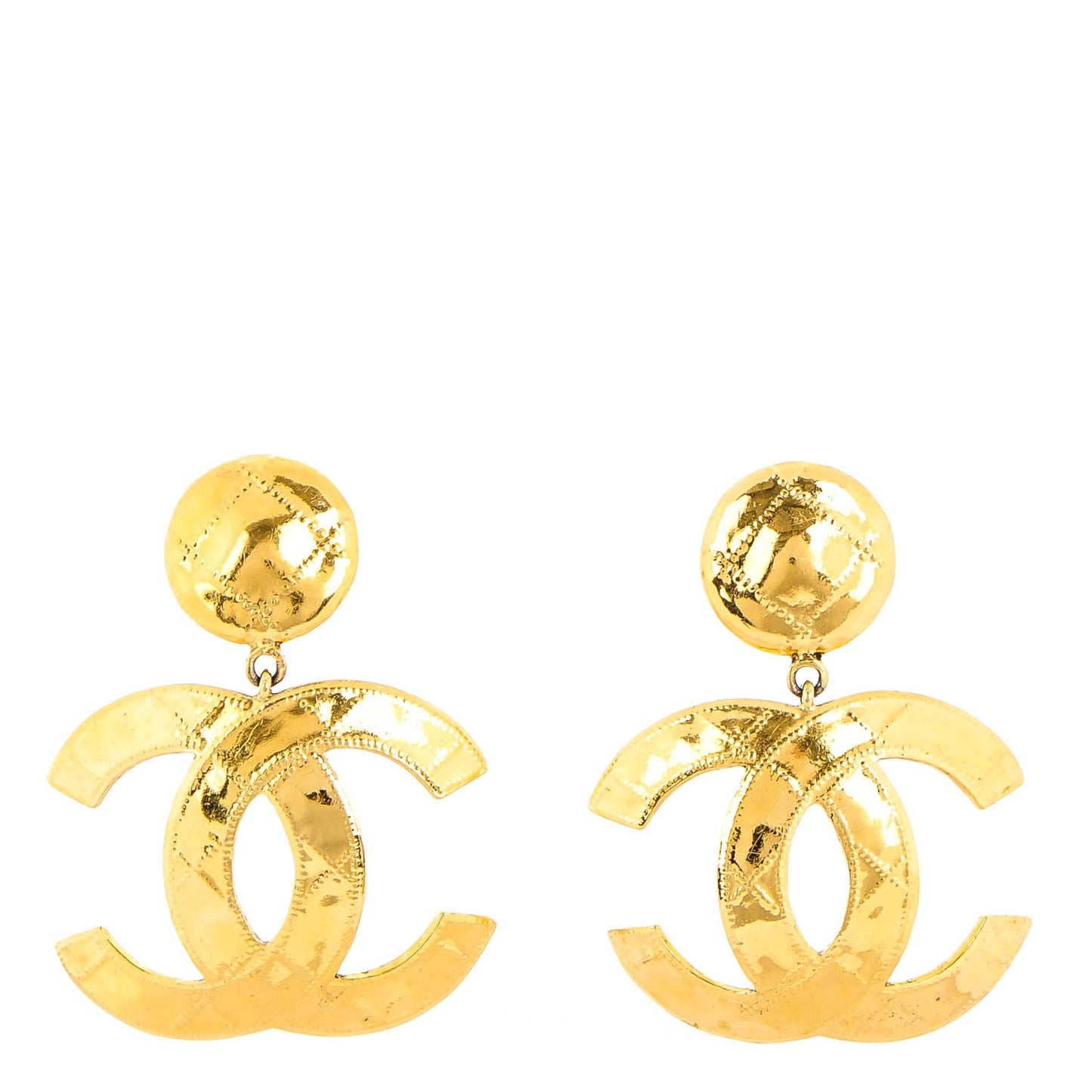 CC Large Drop Clip On Earrings Gold