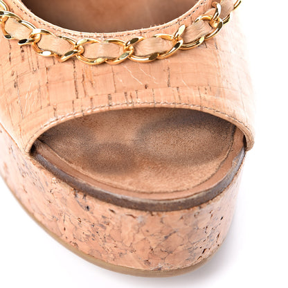 Chanel Cork Chain CC Wedge Sandals 37 Beige Clair 11 of 16