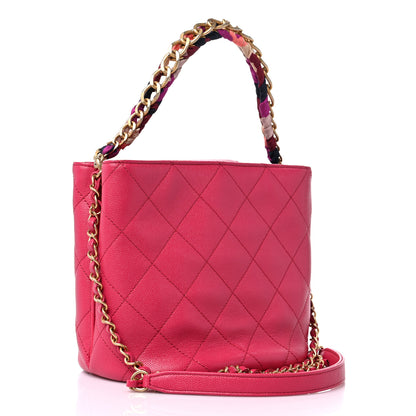 Chanel Caviar Quilted Chain Scarf Handle Bucket Bag Pink 3 of 12
