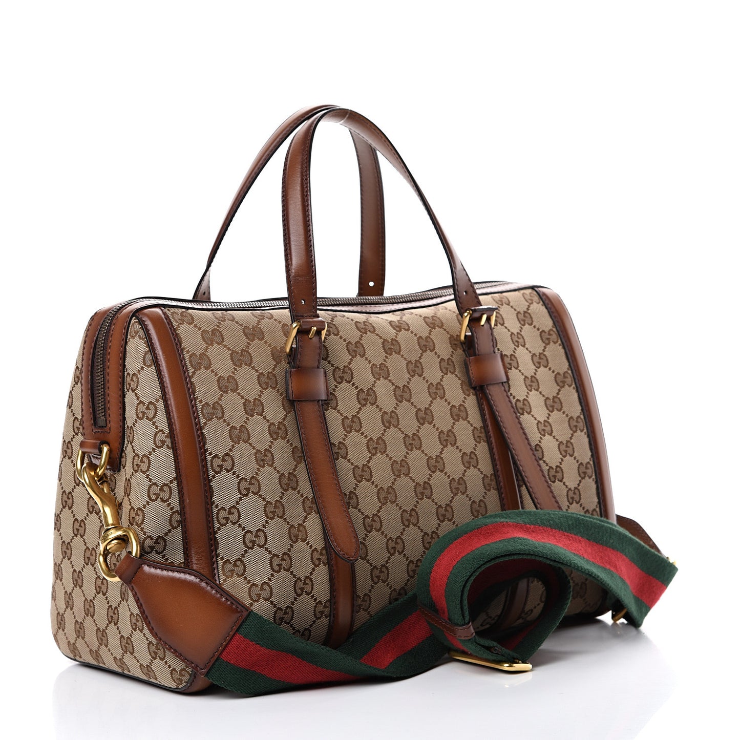 Monogram Medium Lady Web Boston Bag Beige Cuir