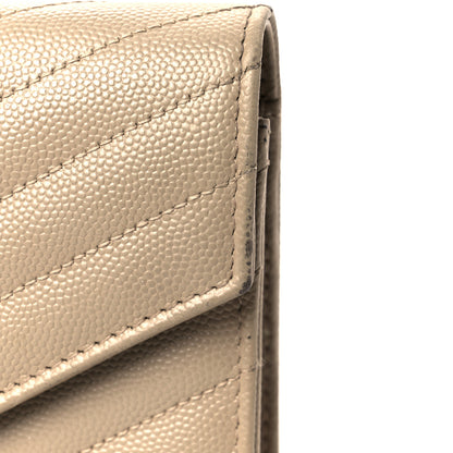 Saint Laurent Grain De Poudre Matelasse Chevron Monogram Envelope Chain Wallet Dark Beige 12 of 13