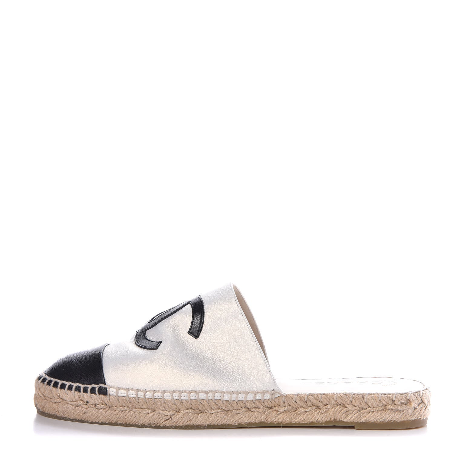 Chanel Iridescent Goatskin CC Espadrille Mules 41 Ivory Black 1 of 10