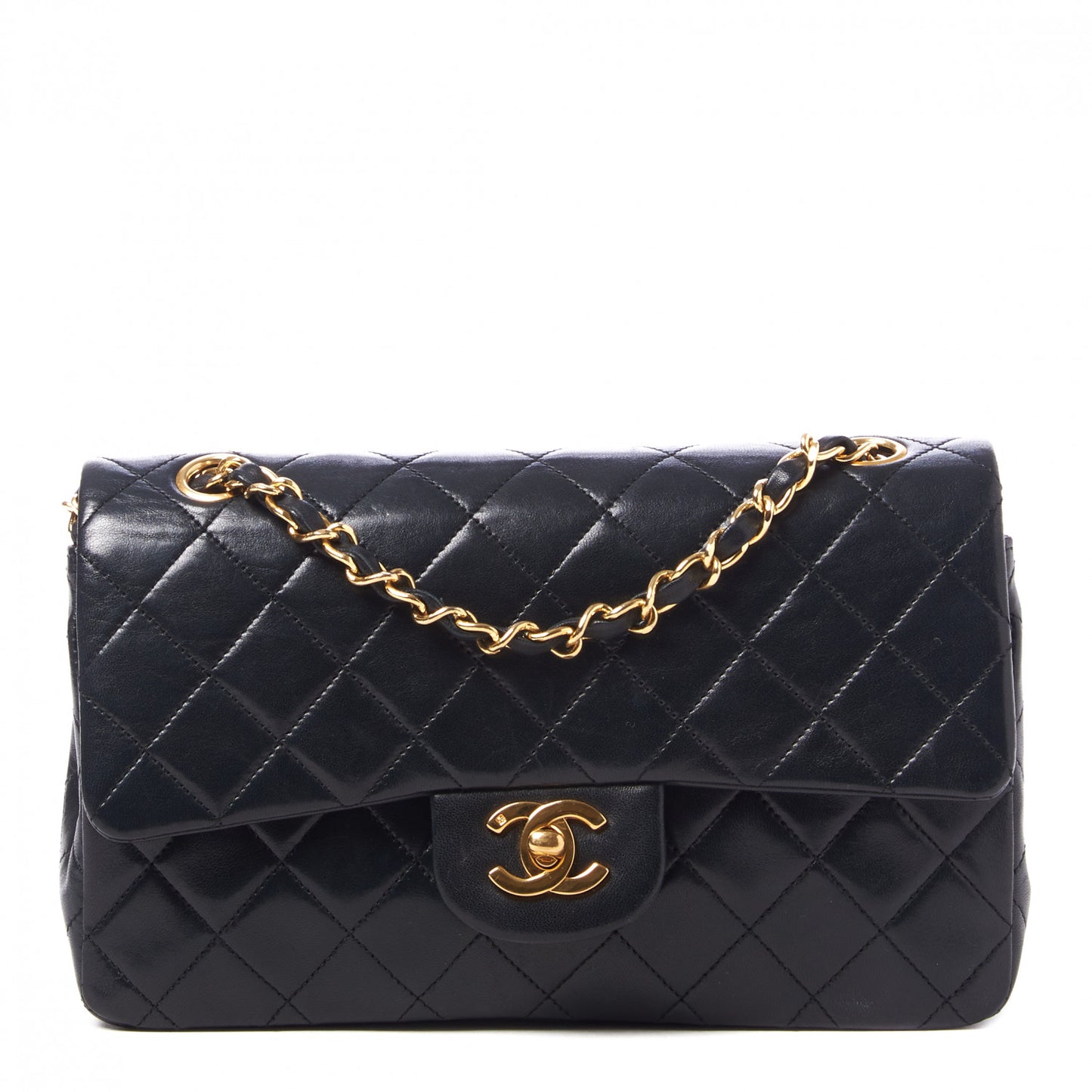 Lambskin Quilted Small Double Flap Black