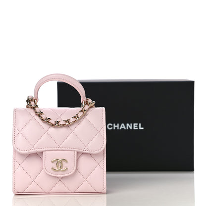 Chanel Lambskin Quilted Top Handle Clutch With Chain Light Pink 12 of 12