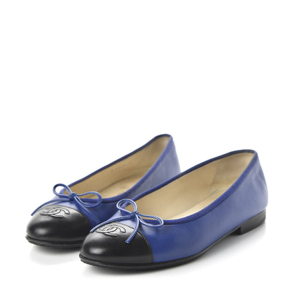 Chanel Lambskin CC Cap Toe Ballerina Flats 36 Blue Black 3 of 10