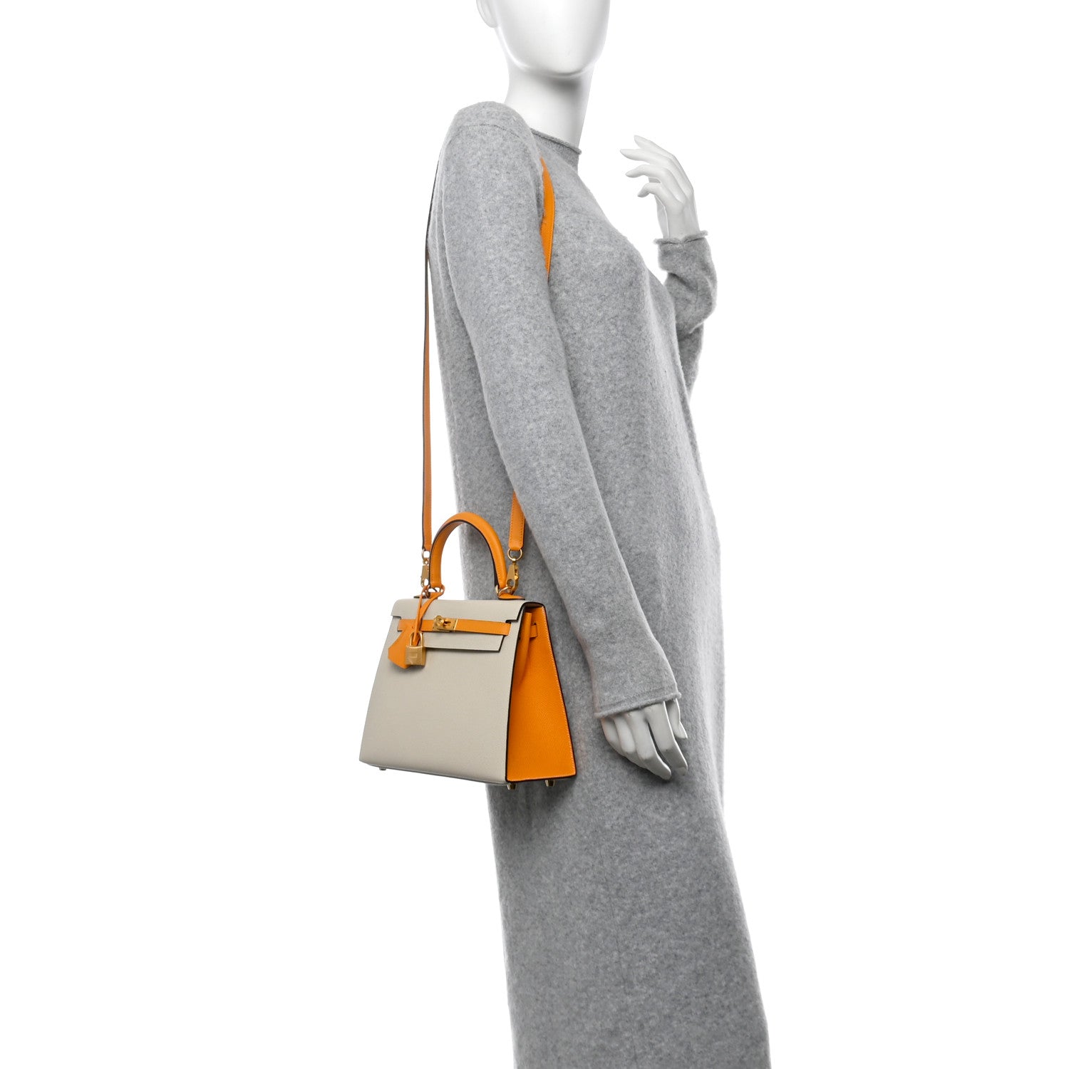 Hermes Epsom Bi-Color Horseshoe Kelly Sellier 25 Craie Jaune D'or 2 of 11