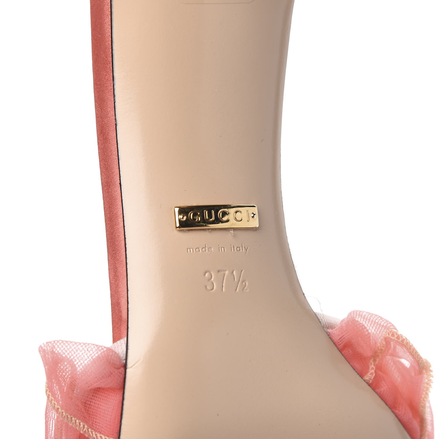 Gucci Tulle Ruffle Low Heel Slide Sandals 37 Peach White 6 of 10