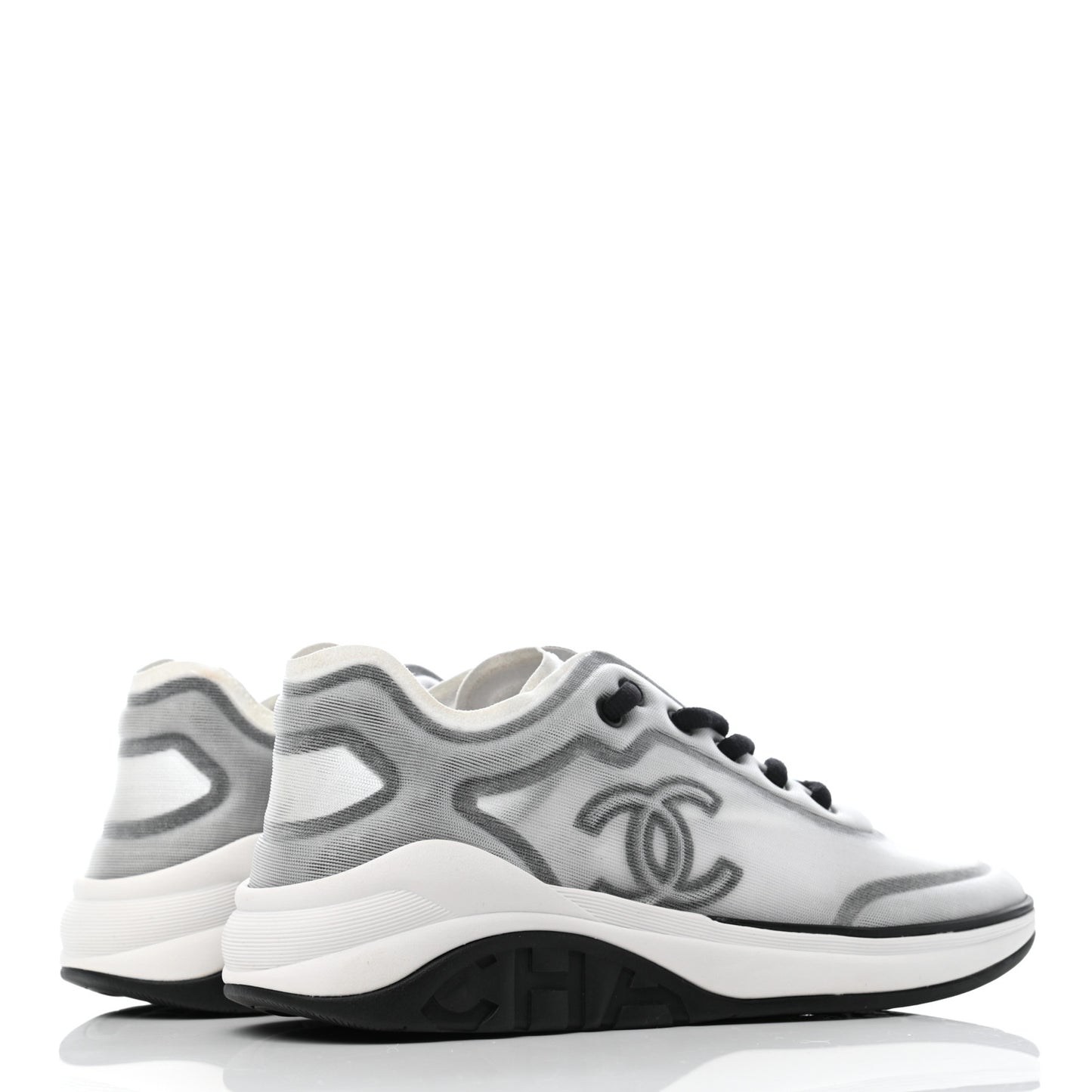 Calfskin Mesh Lycra Womens Logo Sneakers 38 White Black