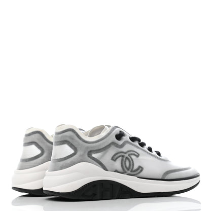 Chanel Calfskin Mesh Lycra Womens Logo Sneakers 38 White Black 4 of 7