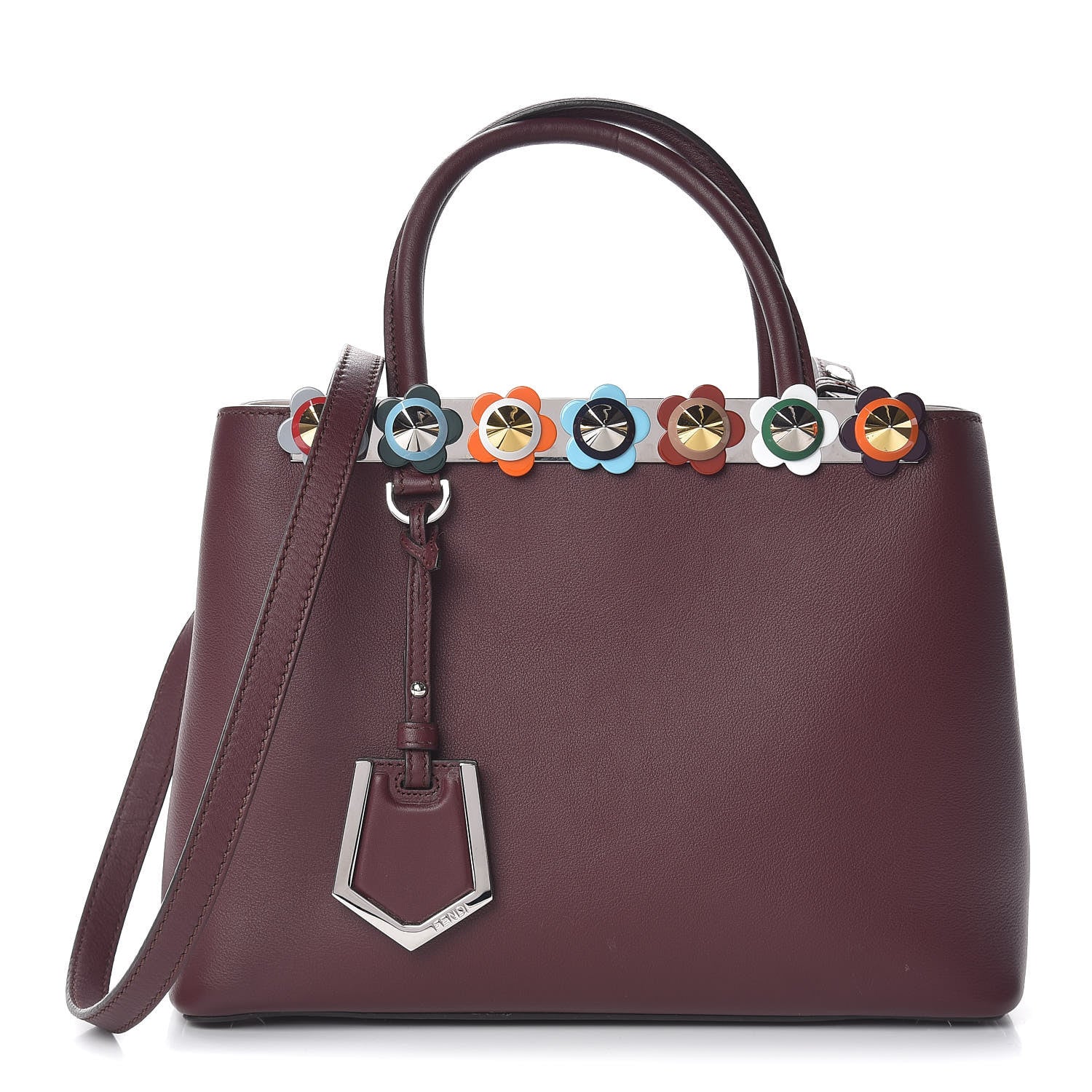 Fendi Vitello Dolce PVC Flower Studs Petite 2Jours Tote Bordeaux Multicolor 1 of 13