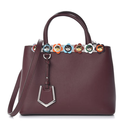 Fendi Vitello Dolce PVC Flower Studs Petite 2Jours Tote Bordeaux Multicolor 1 of 13