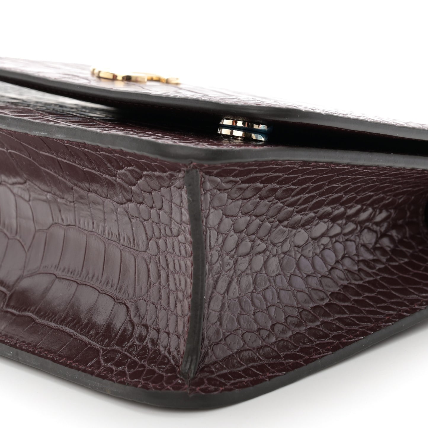 Calfskin Crocodile Embossed Medium JC Top Handle Bordeaux