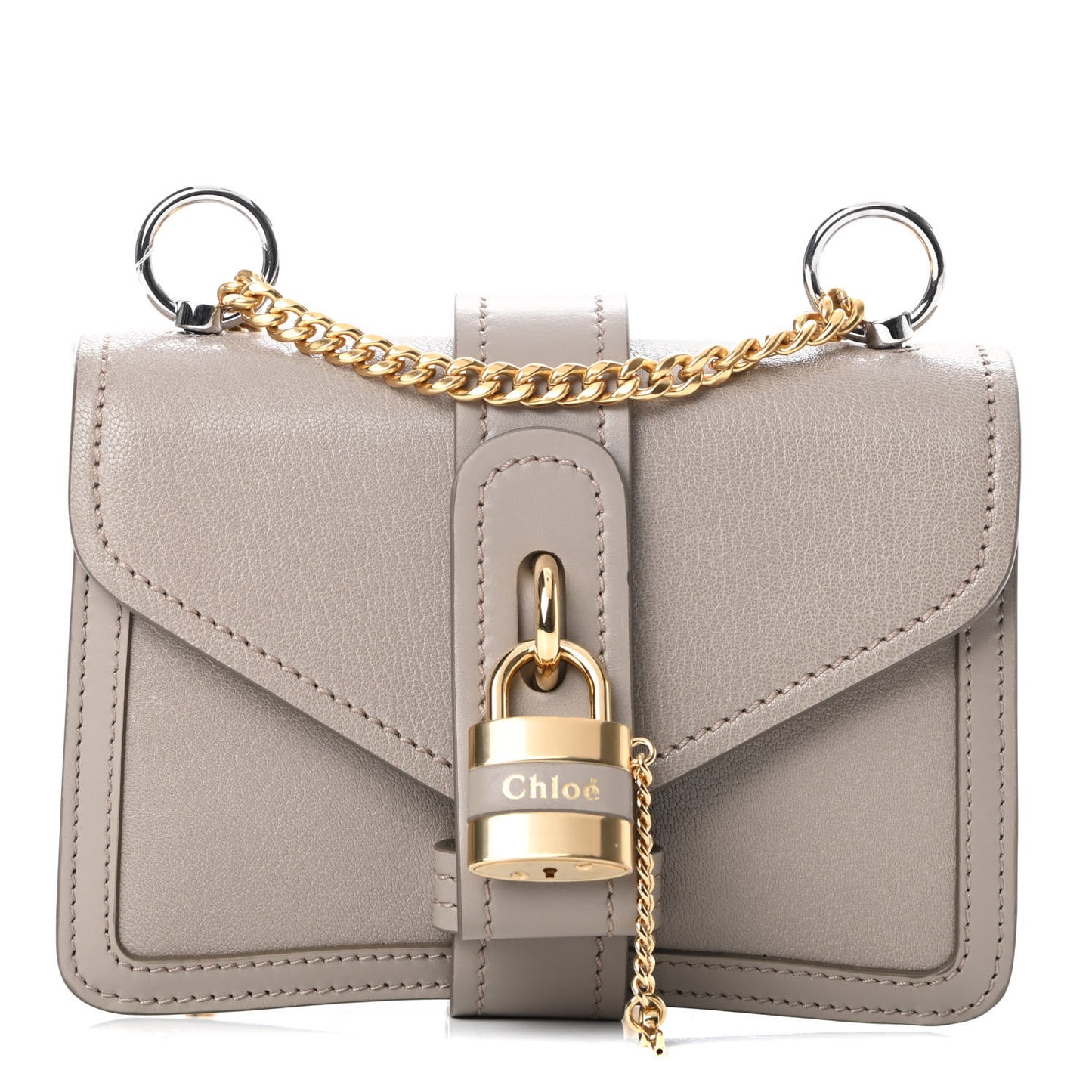 Shiny Goatskin Calfskin Mini Aby Chain Shoulder Bag Motty Grey
