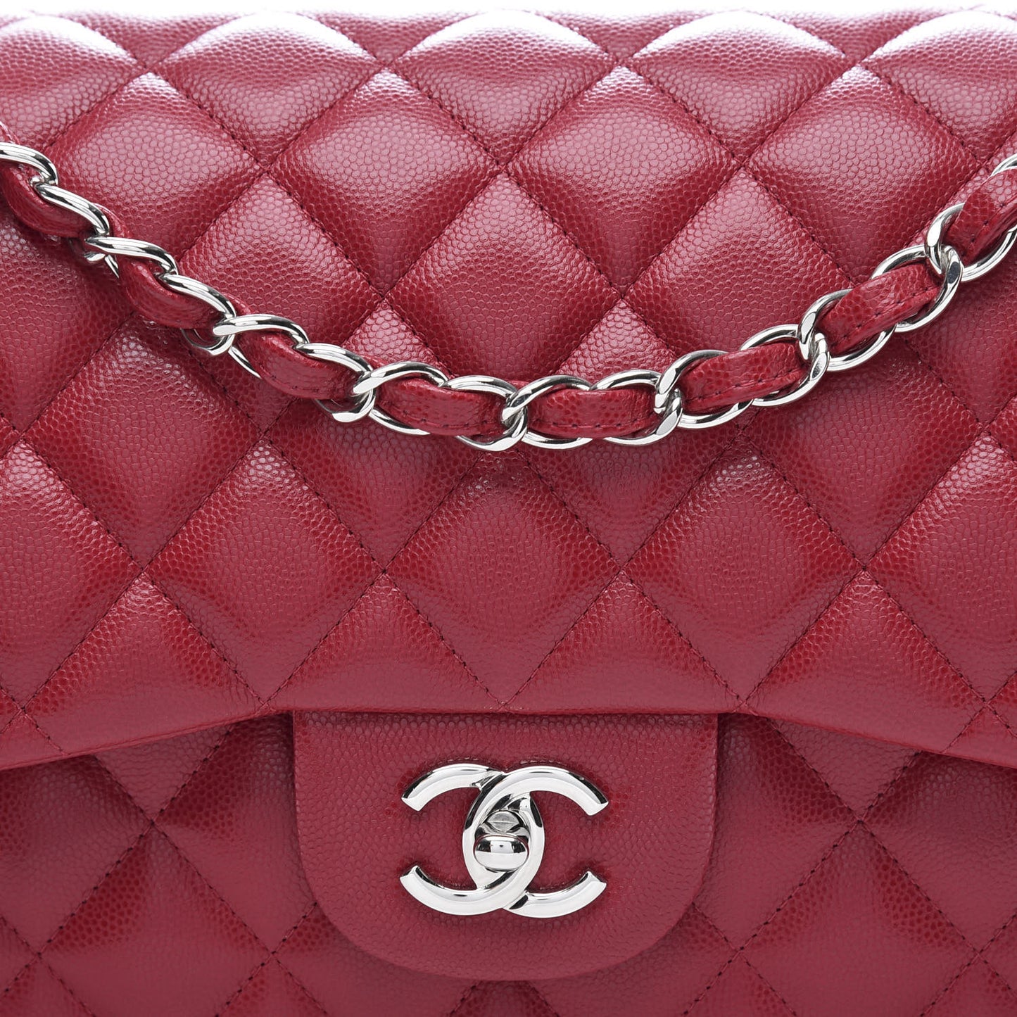 Caviar Quilted Jumbo Double Flap Red
